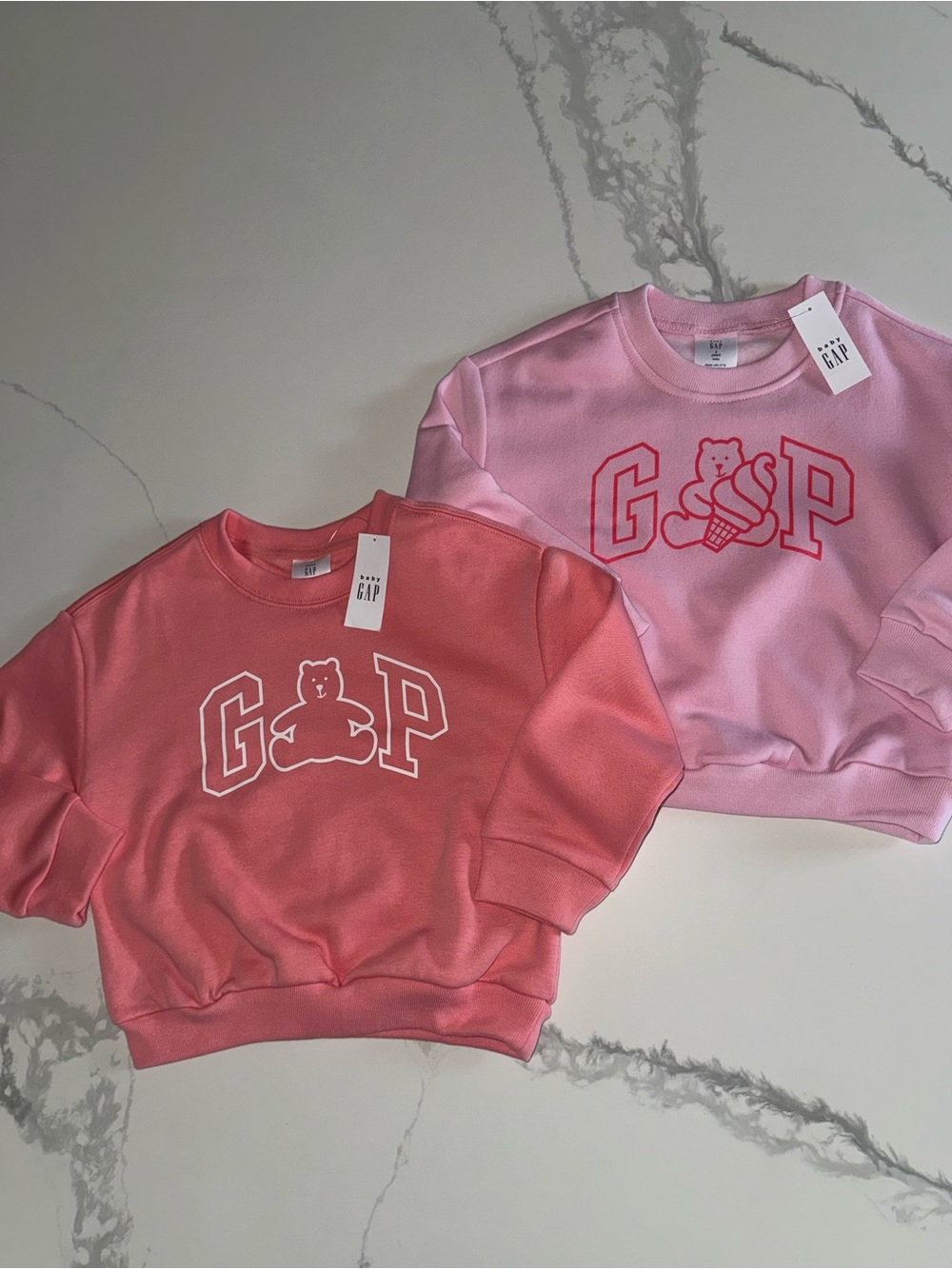 GAP Girls Coral & Light Pink Bear Logo Sweatshirts Kids’ 3T